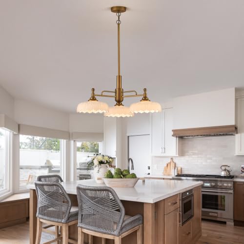 Chandelier Pendant Lights Fixture Vintage Pendant Lighting Fixtures 3 Lights Brass Chandelier E26 Base White Glass Hanging Lamp for Kitchen Island Dining Room Living Room