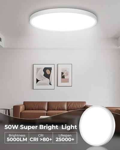 23INCH Big Dimmable Flush Mount Ceiling Light Fixture White