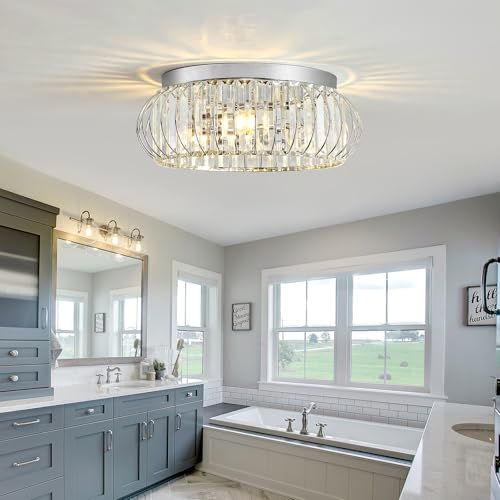 3 Light Flush Mount Ceiling Light Fixtures Modern Crystal Chandelier Chrome Chandelier for Hallway Bedroom Bathroom Foyer Entryway Laundry Room Kitchen