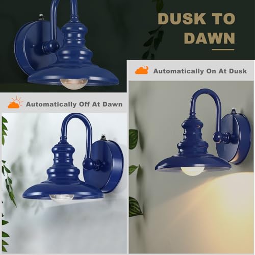 Dusk to Dawn Sensor Outdoor Gooseneck Barn Light Fixtures Blue