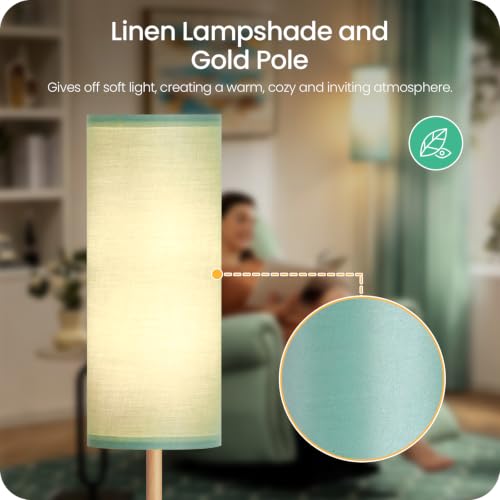 Wooden Textured Tall Slim Floor Lamp for Living Room with Remote and Foot Switch