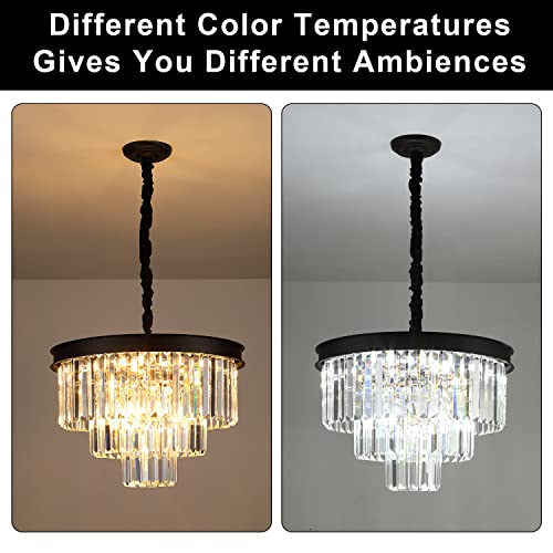 Black Crystal Chandelier Modern 20" Round Light Fixtures for Living Room