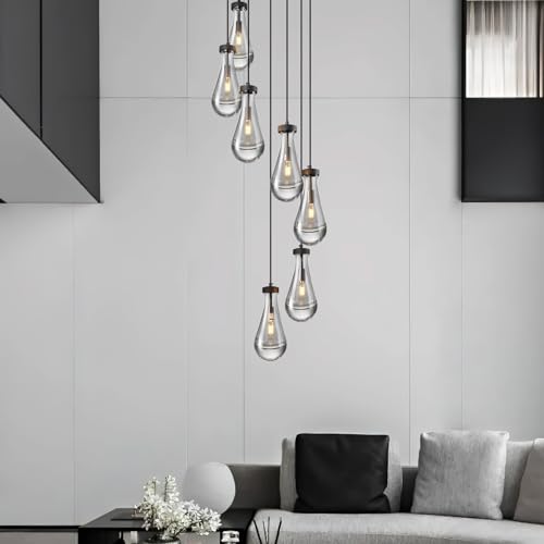 Raindrop Pendant Lights Kitchen Island Teardrop Black Hanging Light Fixtures Clear Solid Glass Pendant Light Modern Chandeliers for Dining Room Porch Corridor Living Room