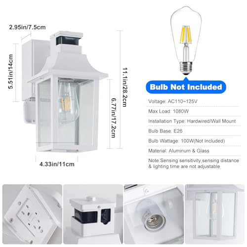 2 Pack White Porch Lights with GFCI Outlet