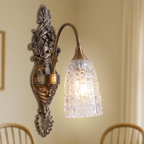 Rustic Glass Wall Sconce Vintage Antique Gothic Bronze Wall Light Fixture Retro Mid Centry Glass Wall Sconce for Bedroom