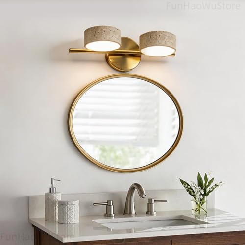 Led Bathroom Lighting Fixtures Over Mirror with 2 Travertine Shades
