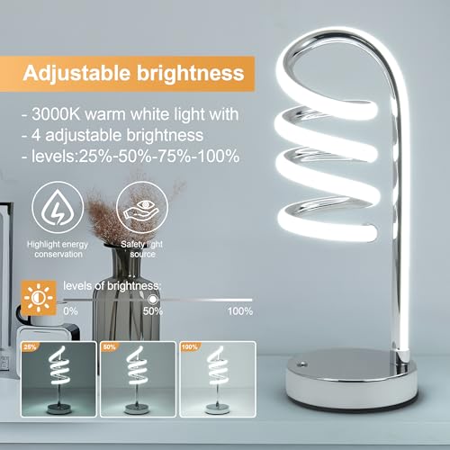 PIRTSDEL Modern Spiral Table Lamp for Bedside Nightstand Touch and Remote Dual Control