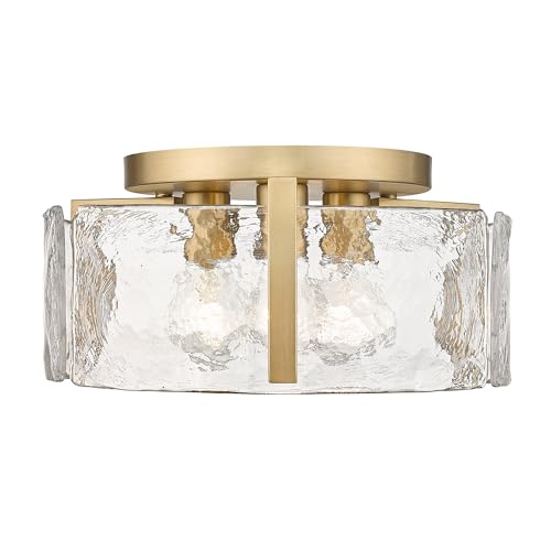 Aenon 3 Light Hammered Water Glass Metal Flush Mount in Bronze