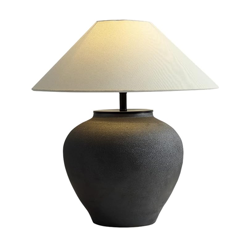 Farmhouse Table Lamps Black 18.8" Tall Ceramic Table Lamp Rustic Southwestern Clay Pot Ceramic Lampshade with Fabric Shade Bedside Nightstand for Living Room Bedroom House Office Entryway