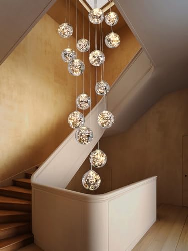 15 Light LED Staircase Chandelier Crystal Ceiling Lights Large Chandeliers for High Ceilings