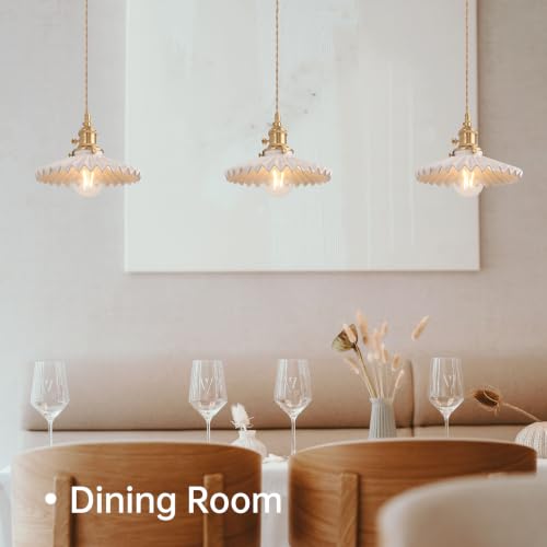 Pendant Light with White Pleated Ceramic Lmapshade