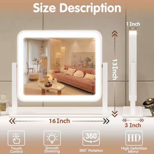 Vanity Mirror with Lights 16"×13" Makeup Mirror with Lights