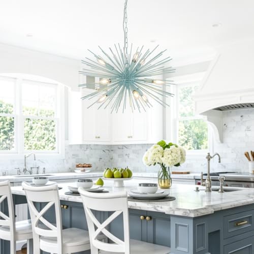 24in 9 Light Blue Modern Sputnik Chandelier Mid