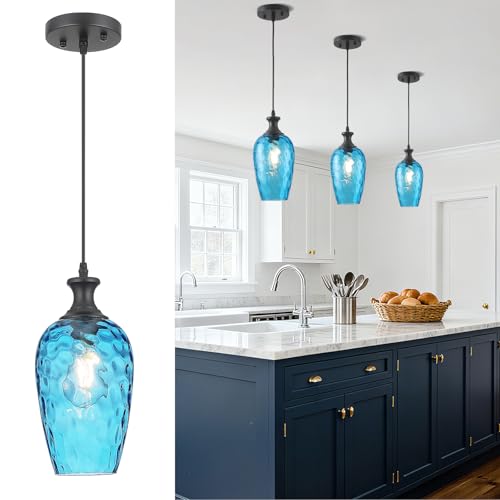 Blue Glass Pendant Lights Kitchen Island