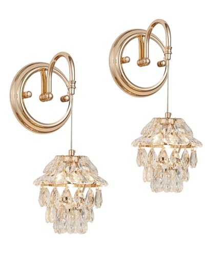 Small Indoor Hardwired Crystal Brass Gold Wall Sconce Light Set of 2 (2 Count)