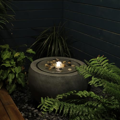 Garden Medium Water Fountain Outdoor Bubbler Water Feature Indoor with Lights & Pump and Pebbles Waterfall Fountains for Patio Deck Yard Home Decor Gray