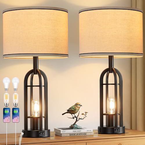 Black Table Lamps for Living Room Set of 2