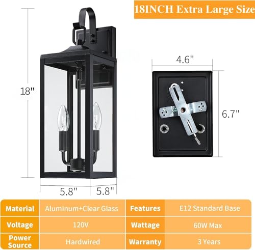 18'' Large Outdoor Wall Lights 2 Packs (2 Count)