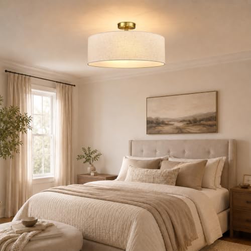 20 Inch Drum Semi Flush Mount Ceiling Light Fixture Gold