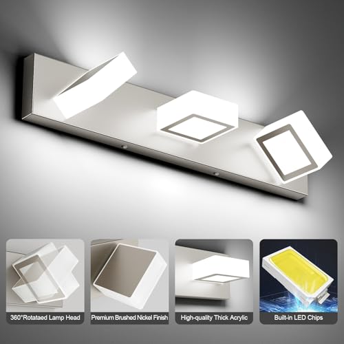 Brushed Nickel Bathroom Vanity Lights 24inch Metal Acrylic LED Modern Bathroom Wall Lighting Fixtures Brushed Nickel