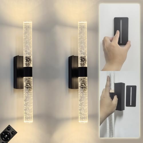 Easy Install Battery Operated Crystal Wall Sconces Dimmable Set of 2