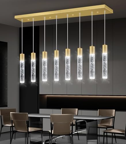 8 Lights Modern Crystal Chandeliers for Kitchen Island Pendants Lighting Fixture for Dining Room LED Ceiling Light for Hallway Foyer 6000K Sliver