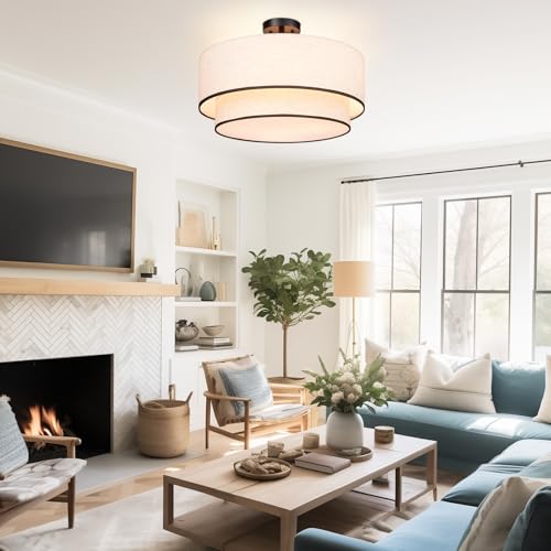 20 inch Semi Flush Mount Ceiling Light Fixture with Fabric Shade