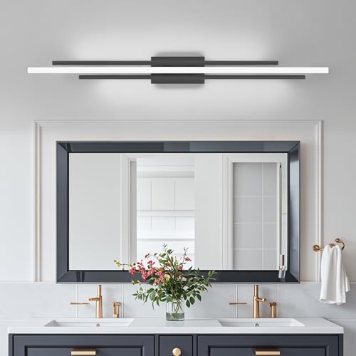 Modern LED Vanity Light 48 Inches Long Black LED Wall Light Over Vanity Mirror Hardwired Wall Mount Lighting Fixture 5CCT