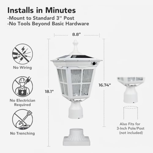 Cast Aluminum Solar Post Light Waterproof LED with Glass Outdoor Dusk to Dawn Pillar Lights ST4311AQ for Pier Mount Pillar Gates Garden Pole Column Yard Path Driveway