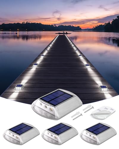 Solar Driveway Lights Outdoor IP68 Waterproof Led 4 Pack White (4 Count)