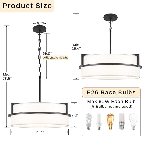 19.7" Black Drum Chandelier
