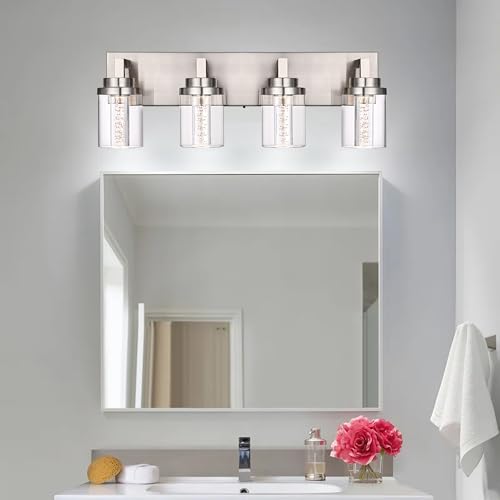 4 Light LED Bathroom Lighting Fixtures Brushed Nickel 3000K