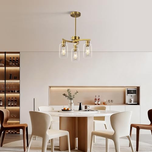 3 Light Brushed Gold Chandelier for Dining Room