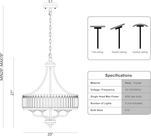 20" Brushed Nickel Crystal Chandelier