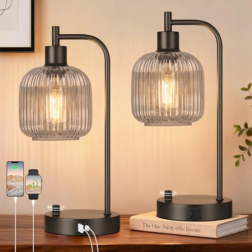Grey Glass Table Lamps Set of 2