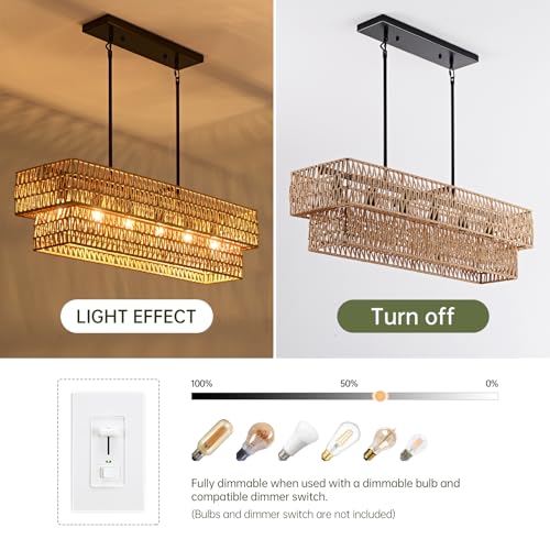 6 Light Boho Rattan Chandeliers for Dining Room