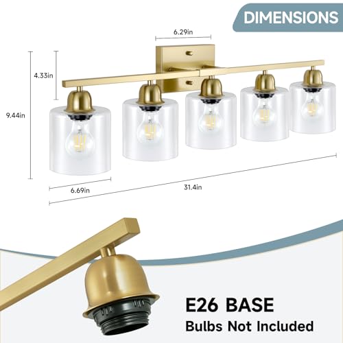 Modern Brushed Gold 5 Light Bathroom Vanity Light