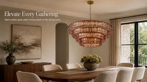 4 Tier 40 Inch Amber Crystal Glass Chandeliers