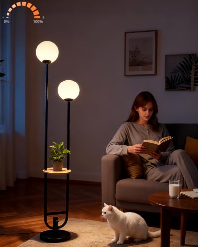 Globe Floor Lamp Mid Century Black Standing Lamp with 3000K Bulbs Included Vintage Tall Lamp with 5Lbs Heavy Base for Lving Room (2 Count)