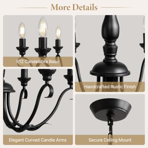 Farmhouse Vintage Antique Black Chandelier (Classic Black)