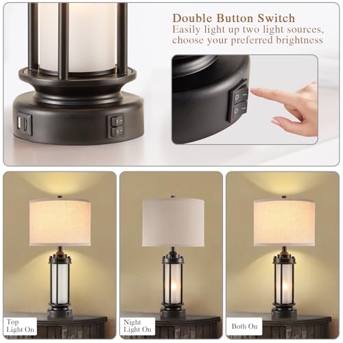 25'' Set of 2 Modern Table Lamps for Bedroom with 2 USB C+A Ports (2 Count)