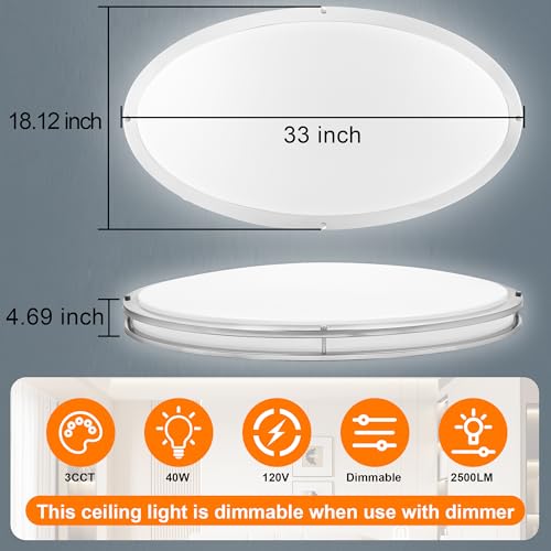 33 Inch Oval Brushed Nickel Ceiling Light Fixture
