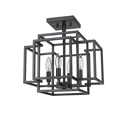 454SF-BK-BN 4 Light Semi Flush Mount, Black & Brushed Nickel