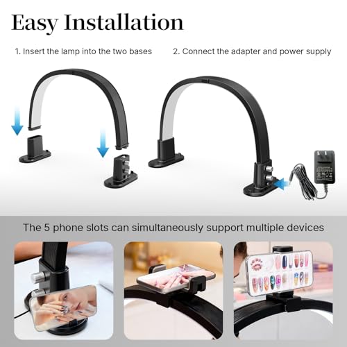 Half Moon Nail Lamp for Desk Portable Nail Desk Lamp with Phone Holder