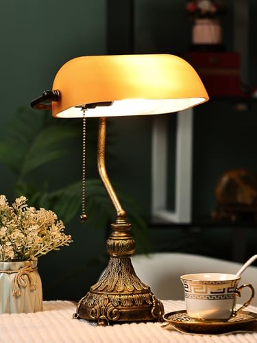 Vintage Amber Glass Bankers Desk Lamp