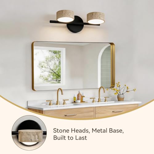 Led Bathroom Lighting Fixtures Over Mirror with 2 Travertine Shades