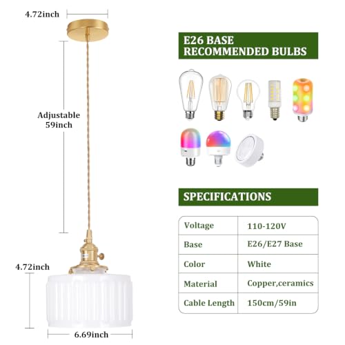 Pendant Light with White Striped Glass Lmapshade