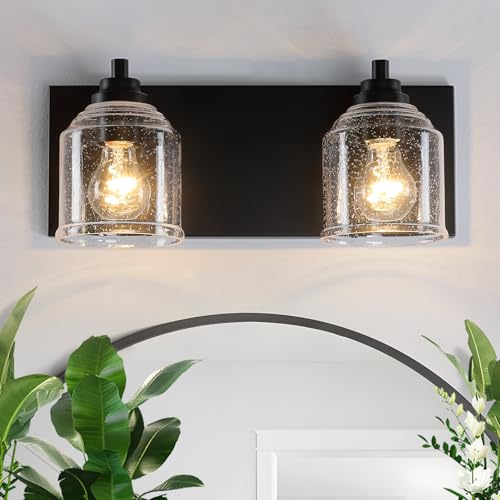 16" 2 Light Farmhouse Bathroom Vanity Light with Bubble Glass