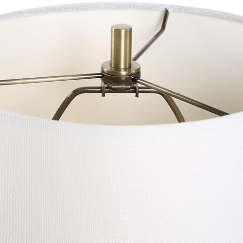 Arvia Antique Brass Modern Metal Buffet Table Lamp with White Linen Shade