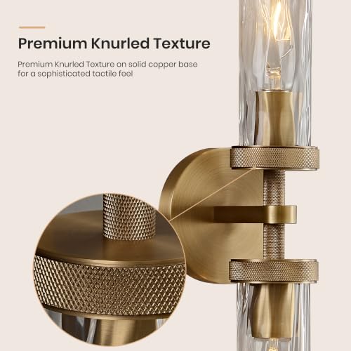 Bathroom Sconce 24in Brass Sconce with Water Ripple Glass